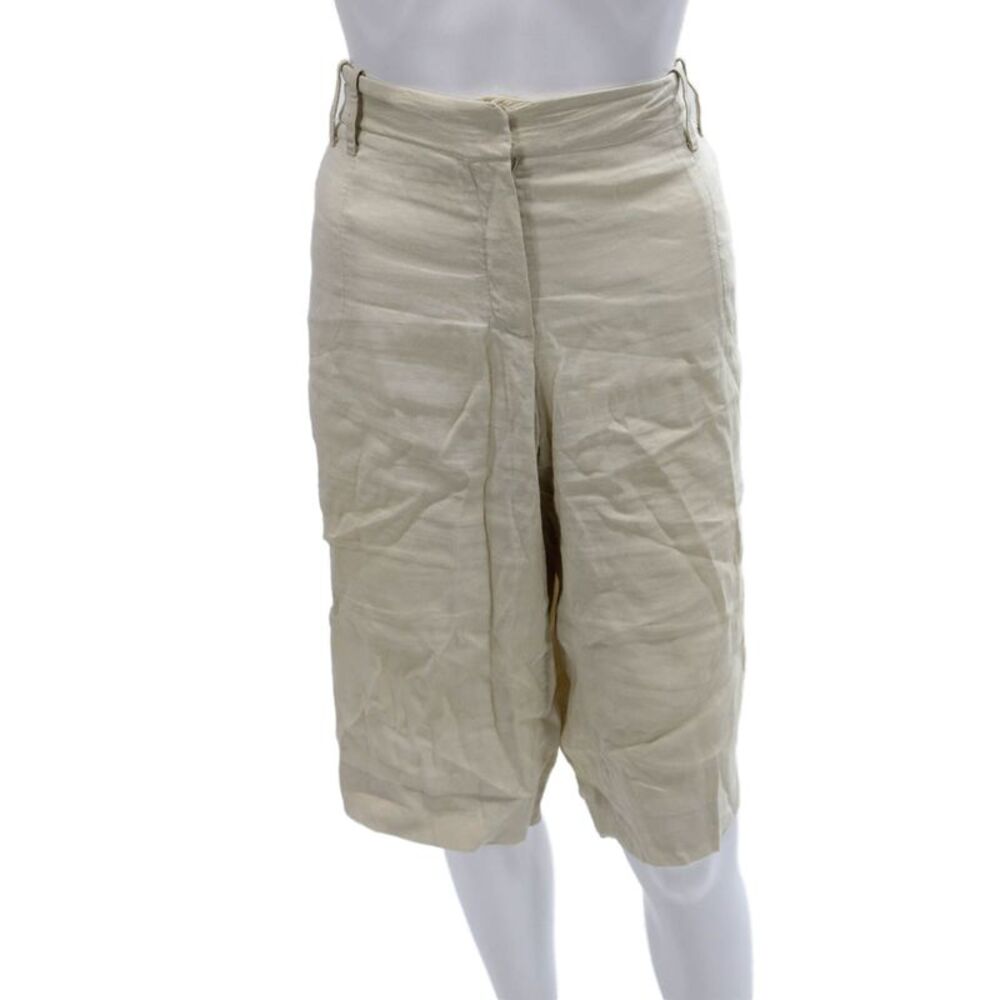 Elie Tahari Women Beige Linen Bermuda Shorts Zip Closure Size 12